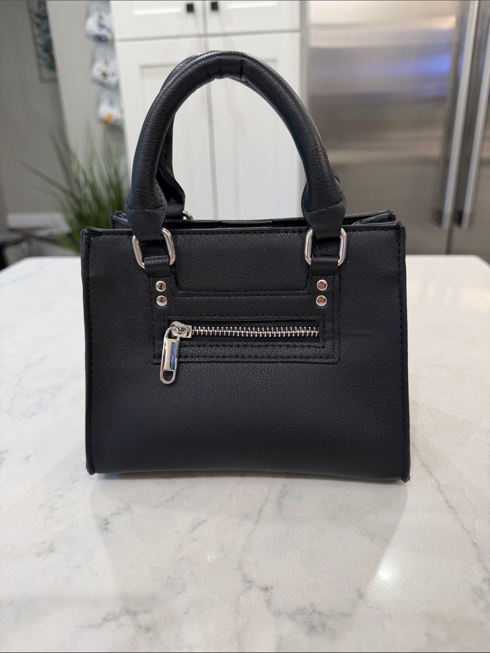 wild fable Black Mini Tote with Front Zip Detail
